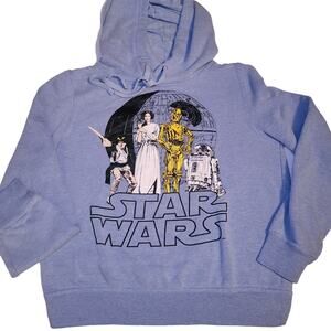 Star Wars Juniors Large Long Sleeve Fleece Hoodie Pullover Logo Blue Sweatshirt